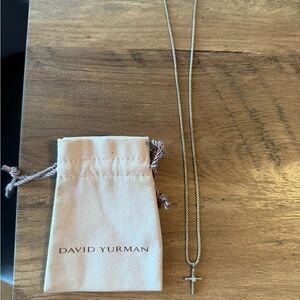 Authentic David Yurman Sterling Silver Cross Pendant and Chain Necklace Set